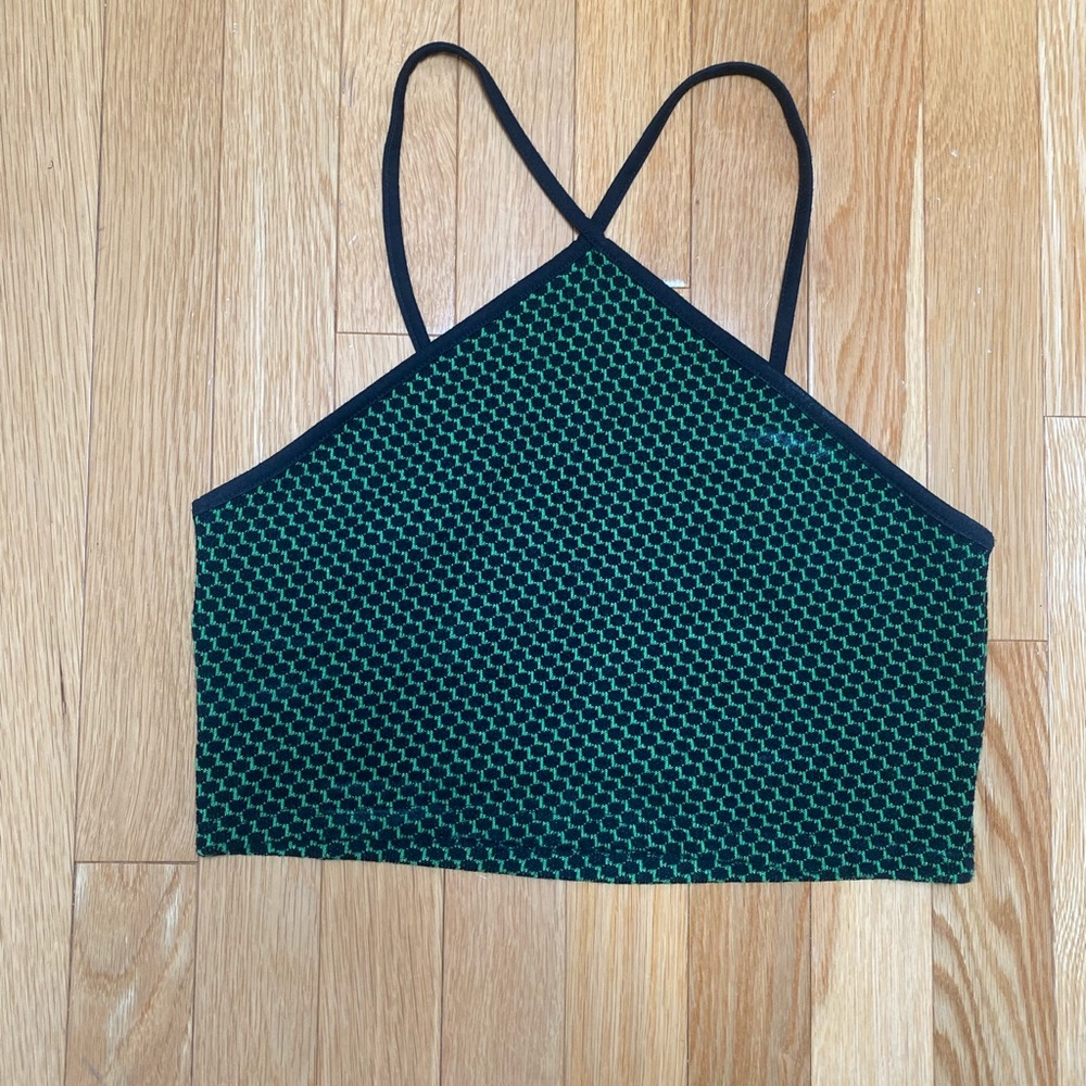 Black and Green Cropped Tank Top from Zara in Size Medium-Large